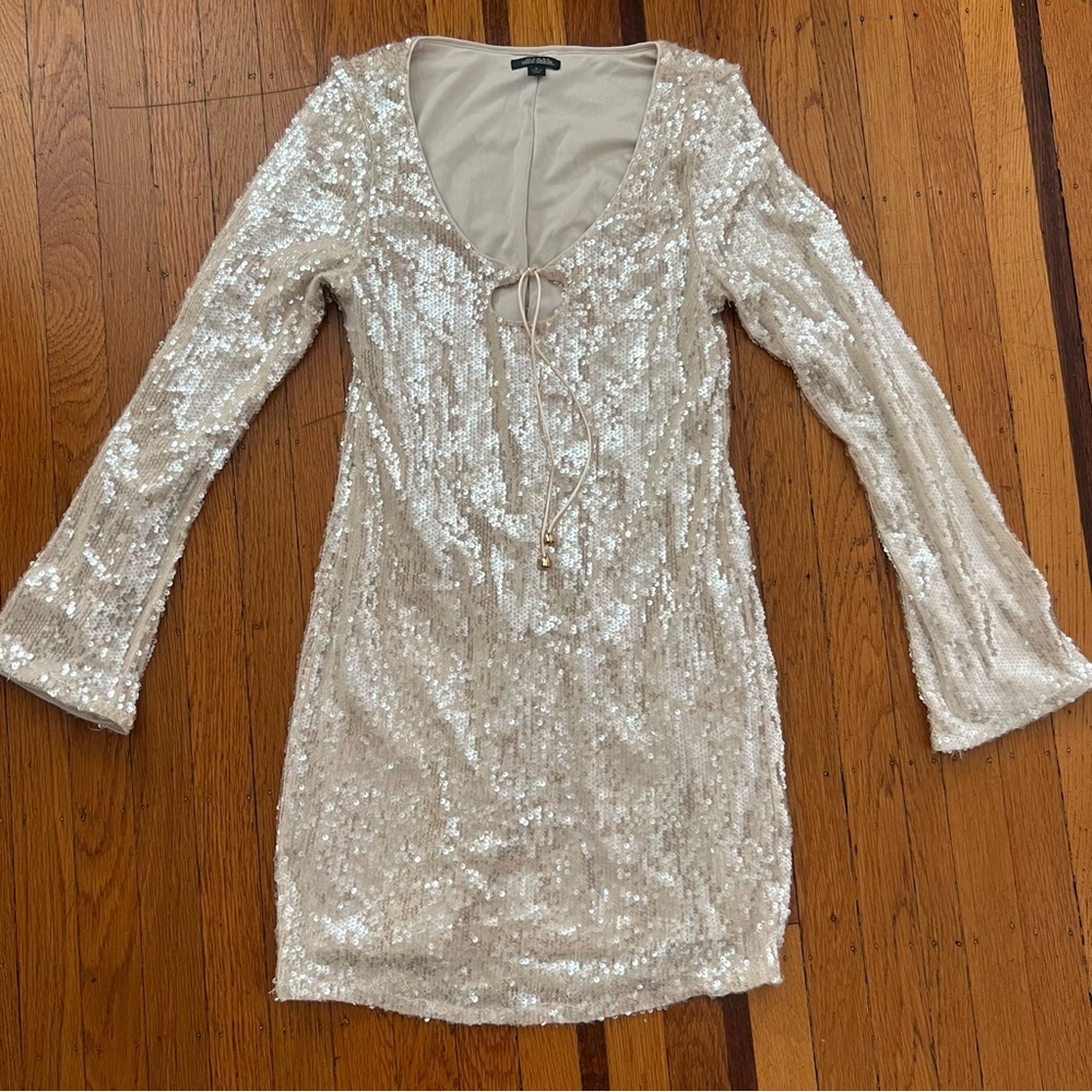 Sequin stretch dress Wild Fable white medium long sleeve mini cocktail NWOT